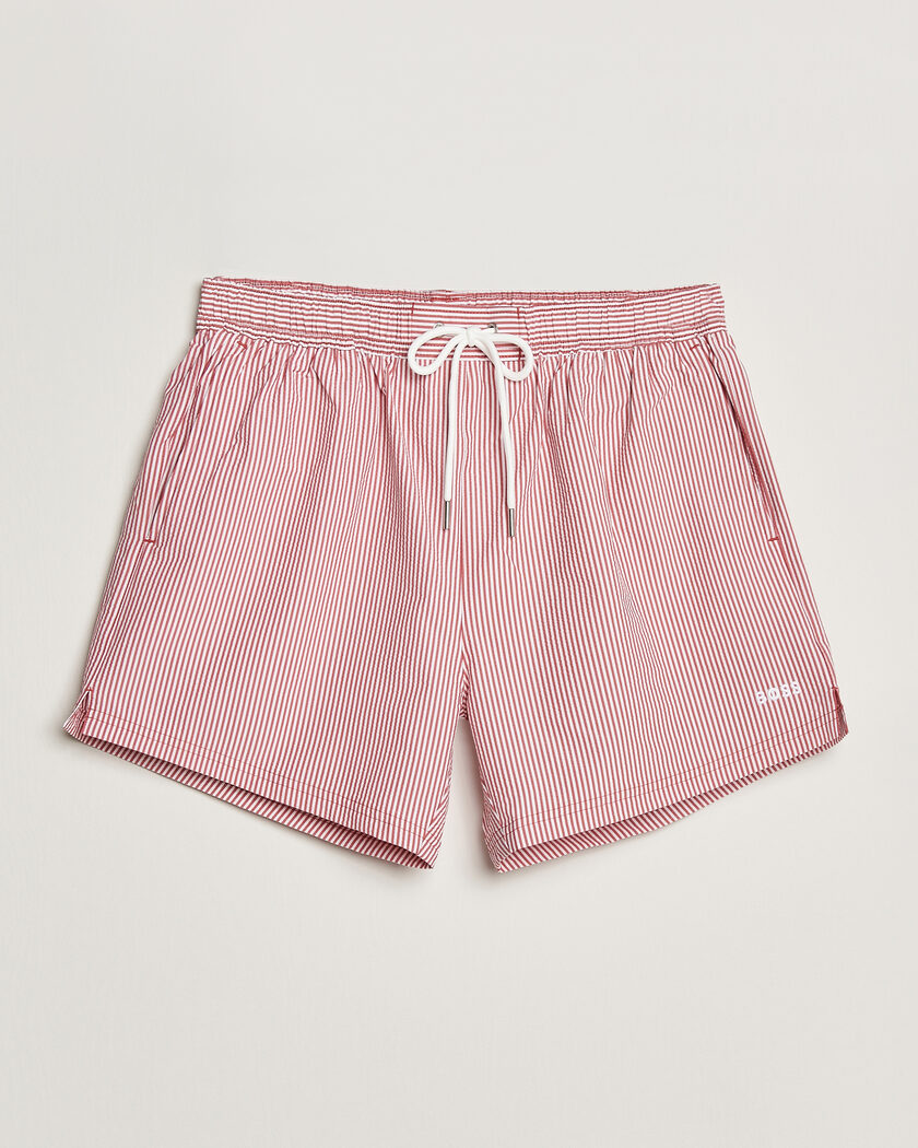 BOSS BLACK Velvetfish Seersucker Swimshorts Dark Red – Rød