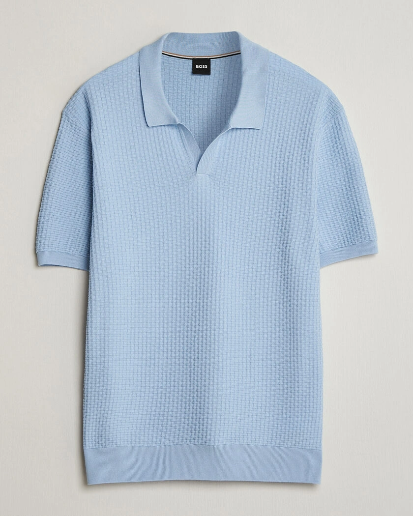 BOSS BLACK Natalo Structured Knitted Polo Light Blue – Blå
