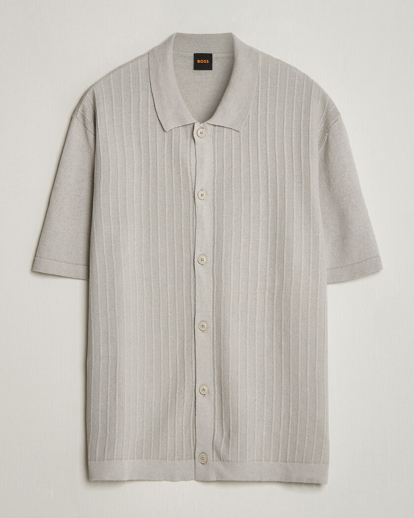BOSS ORANGE Amicino Linen/Cotton Knitted Shirt Beige – Grå