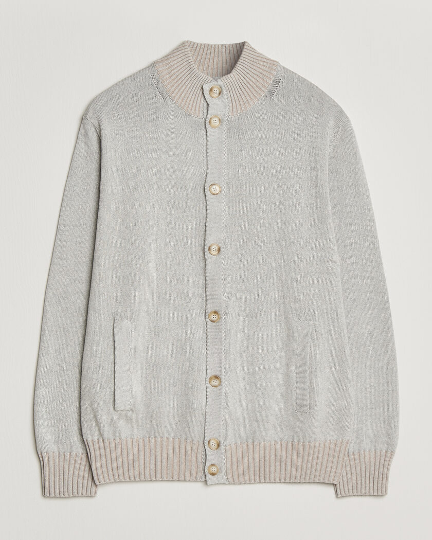 Morgano Cotton/Cashmere Knitted Cardigan Light Grey – Grå