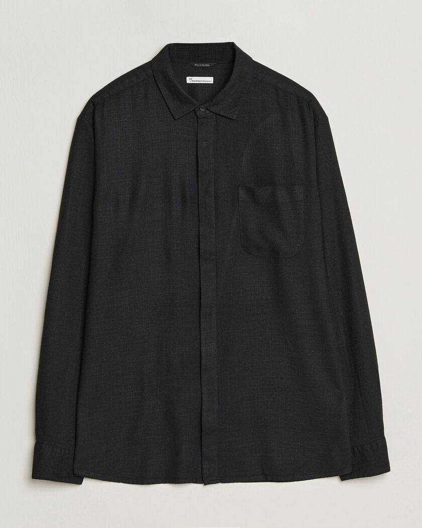 KnowledgeCotton Apparel Linen/Lycell Relaxed Long Sleeve Shirt Black – Svart