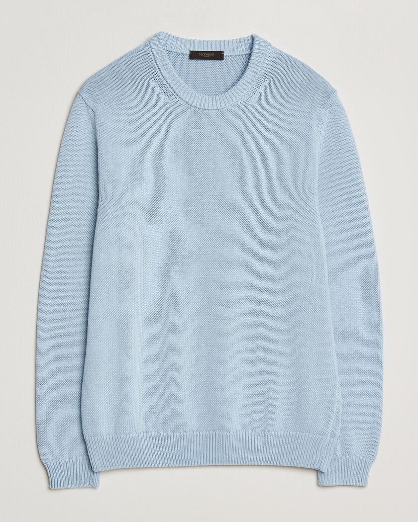 Zanone Soft Cotton Crew Neck Sweater Sky Blue – Blå