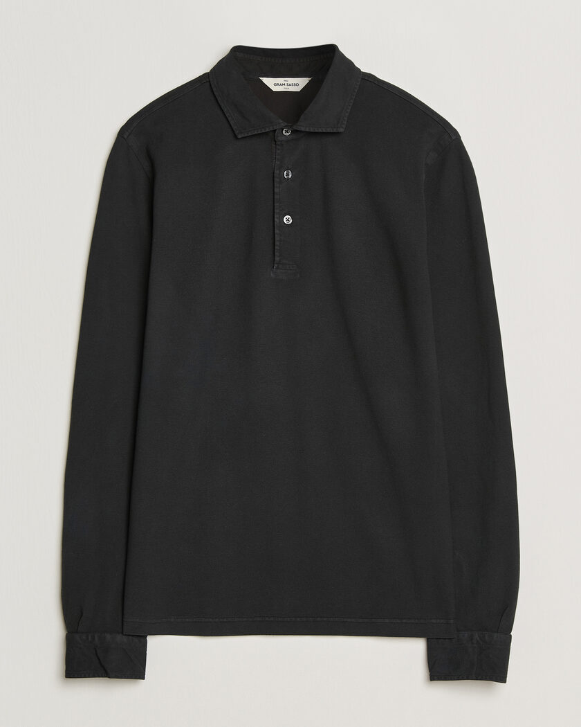 Gran Sasso Washed Long Sleeve Polo Black – Svart