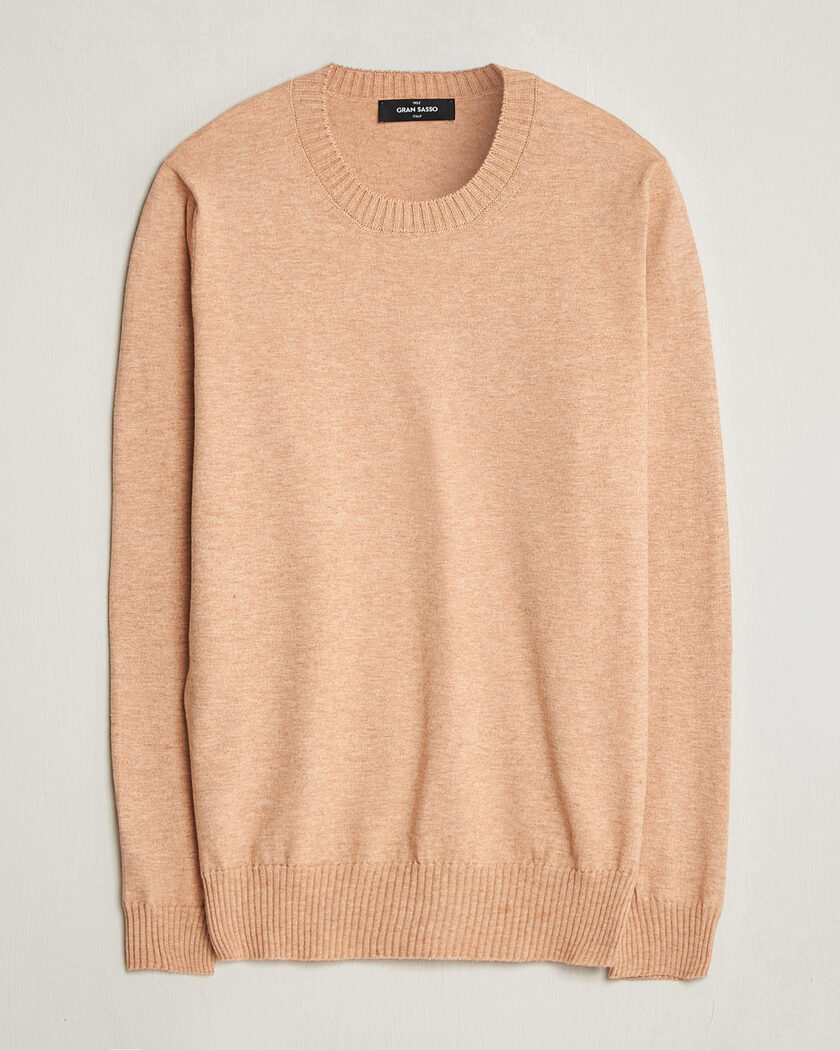 Gran Sasso Cotton/Cashmere Knitted Crew Neck Sweater Apricot Orange Melange – Oransje