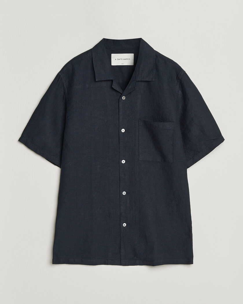 A Day's March Yamu Linen Short Sleeve Shirt Navy – Blå
