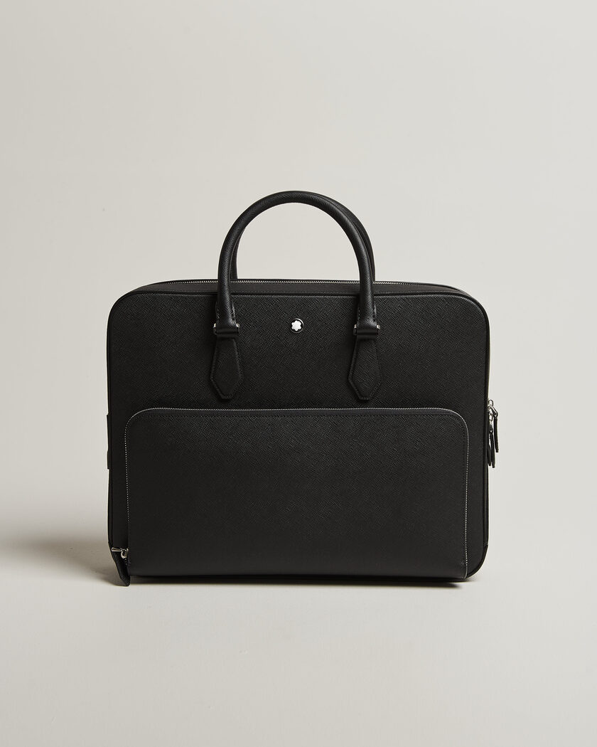 Montblanc Medium Sartorial Leather Briefcase with Pocket Black – Svart