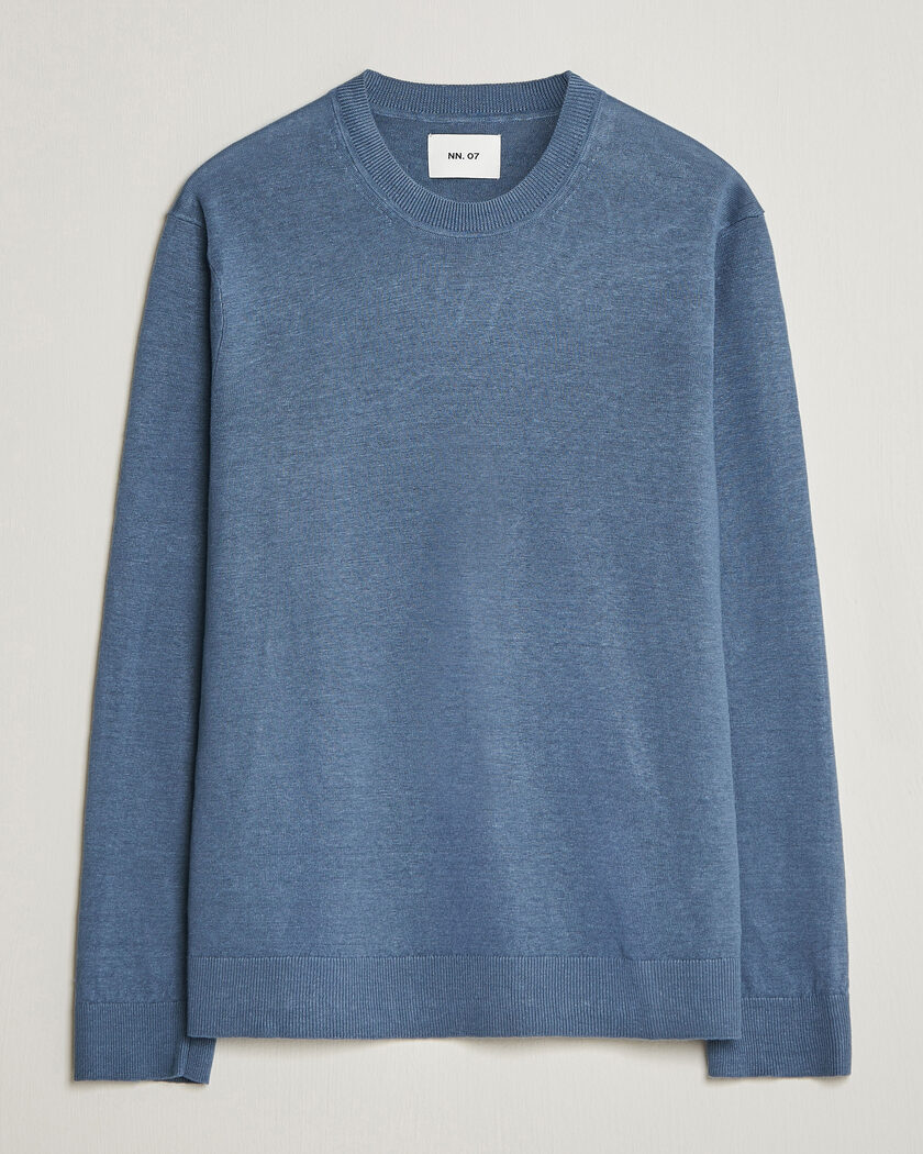 NN07 Ted Linen Knitted Sweater Stone Blue – Blå