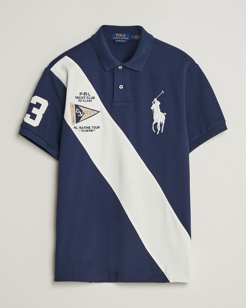 Polo Ralph Lauren Custom Slim Diagonal Stipe Polo Newport Navy/Nevis – Blå