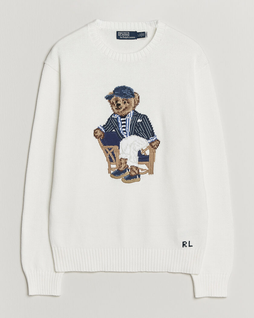 Polo Ralph Lauren Newport Bear Cotton/Linen Sweater Deckwash White – Hvit