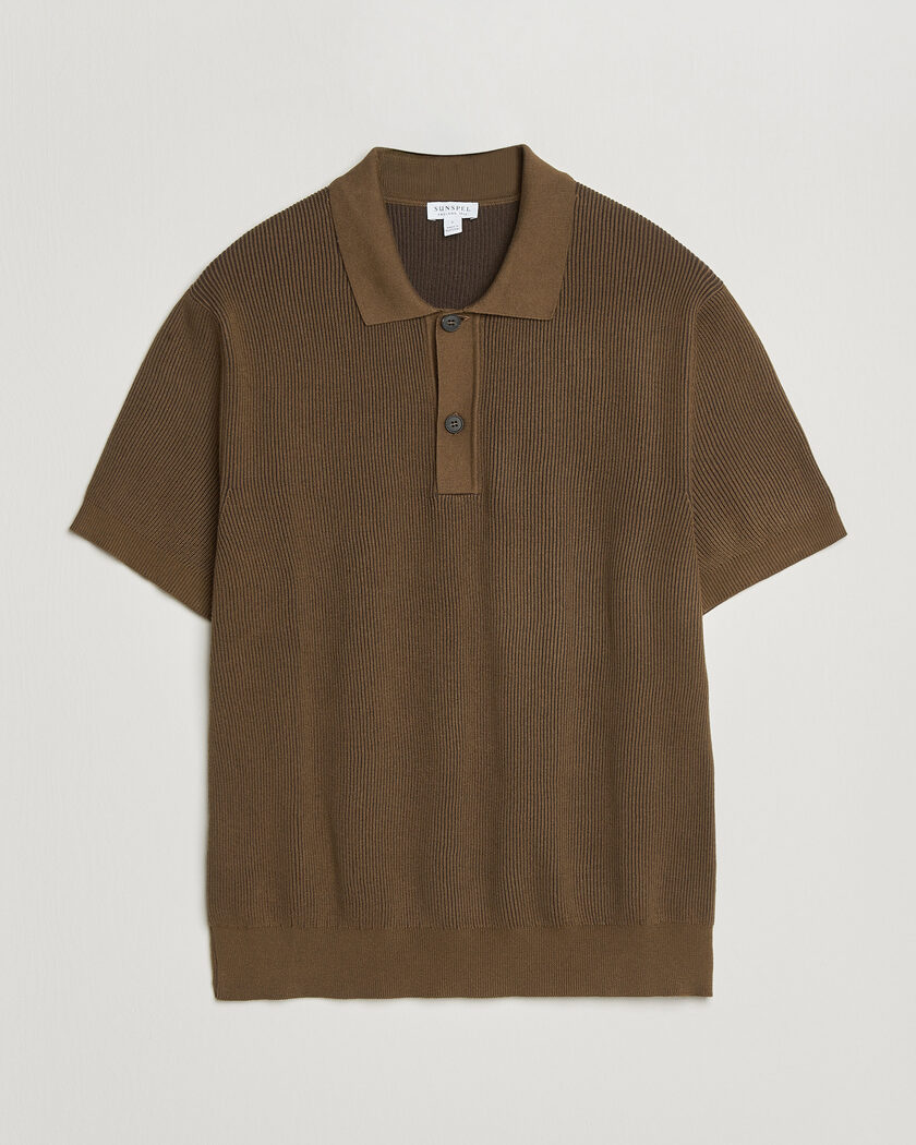 Sunspel Knitted Cotton Rib Polo Bronze – Brun