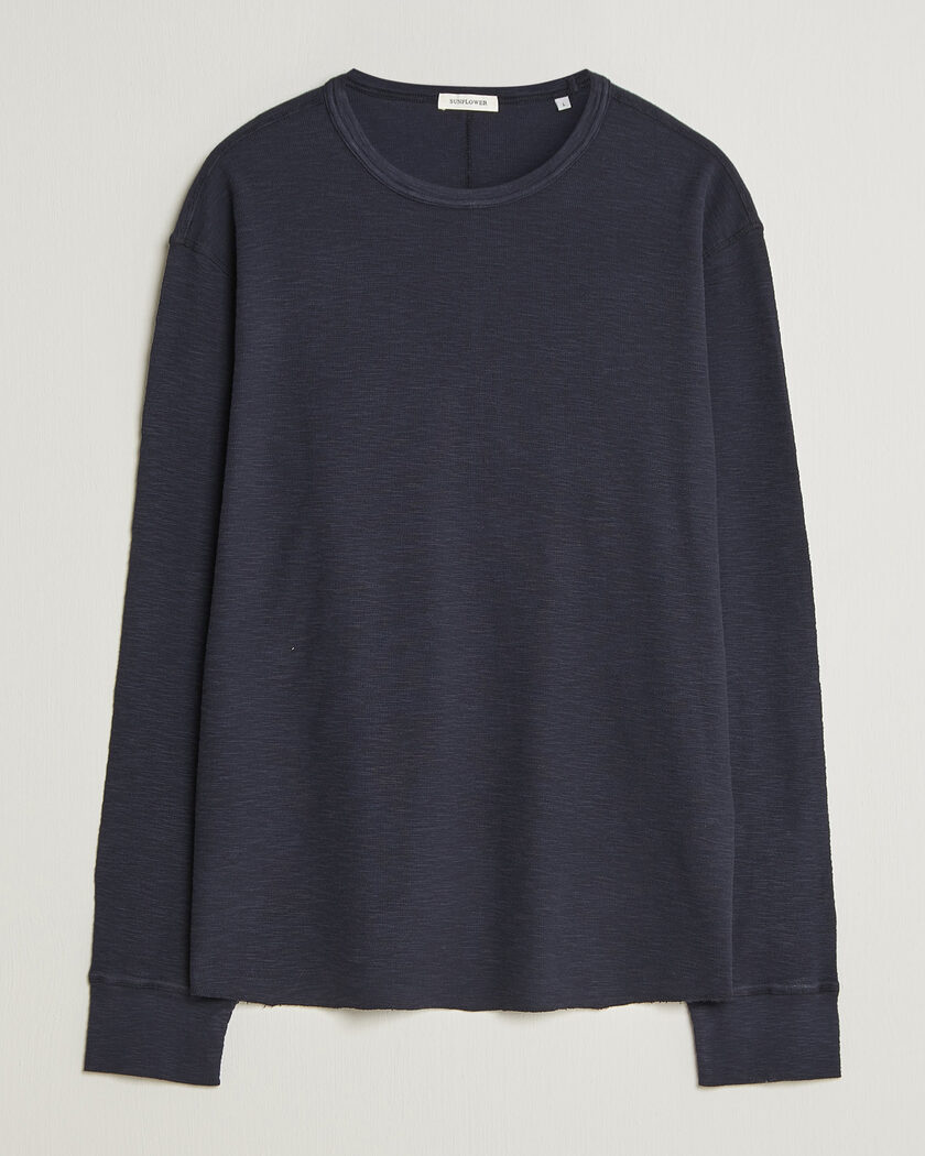 Sunflower Long Sleeve Waffle Tee Navy – Blå