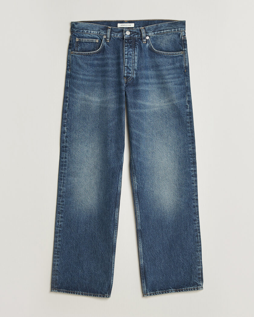 Sunflower Loose Jeans Dark Blue Worn – Blå