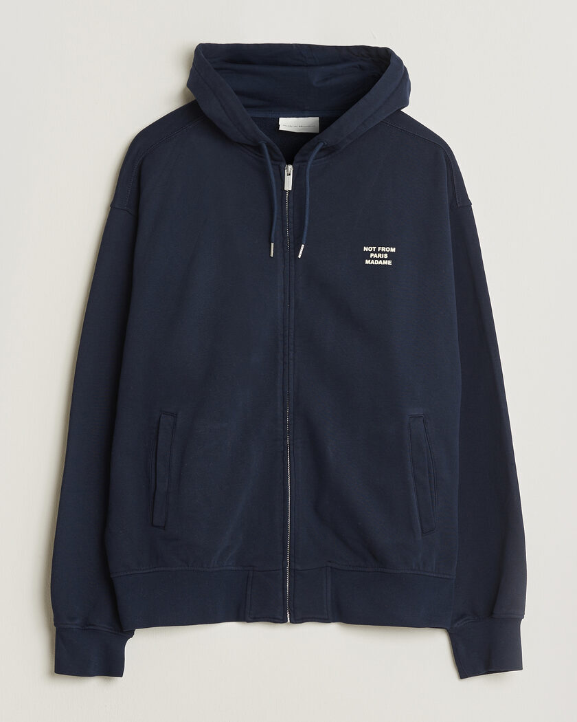 Drôle de Monsieur Slogan Full Zip Hoodie Navy – Blå