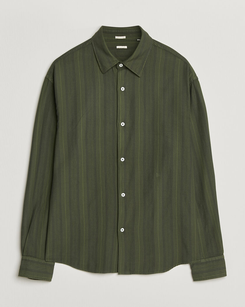 Massimo Alba Boxy Striped Cotton Shirt Moss Green – Grønn