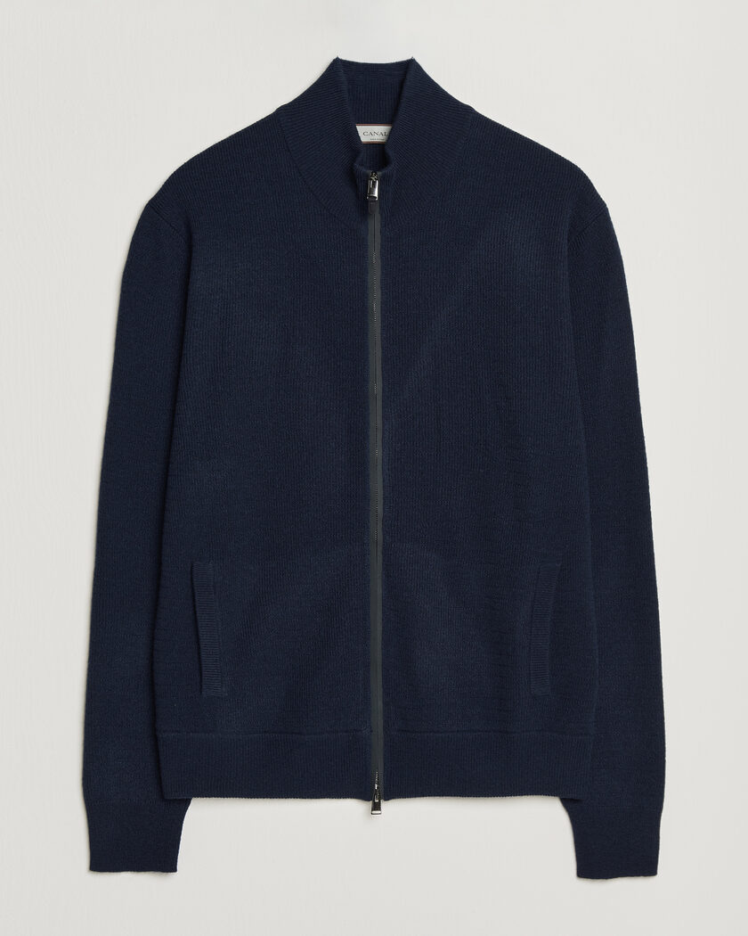 Canali Wool/Cashmere Full Zip Cardigan Navy – Blå