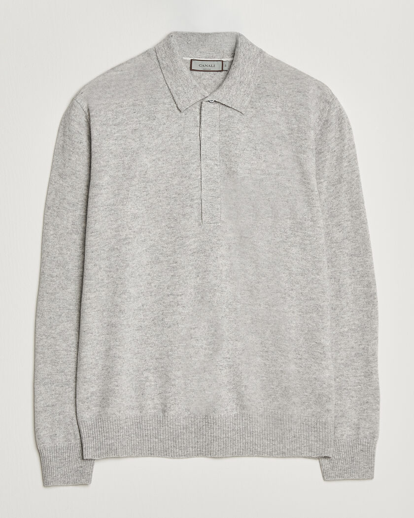 Canali Wool/Cashmere Long Sleeve Polo Light Grey – Grå