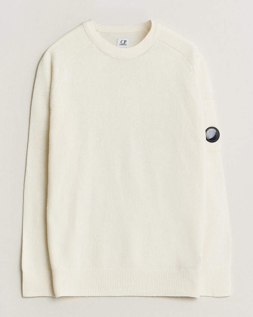 C.P. Company Knitted Lambswool Crew Neck White – Hvit