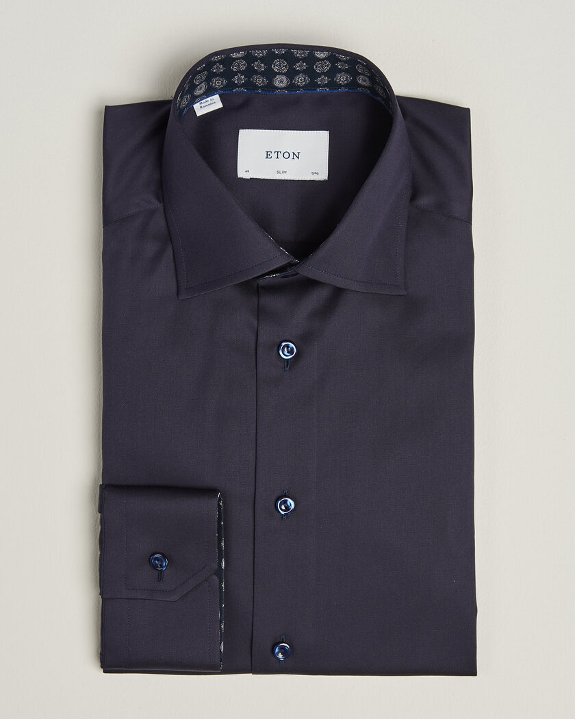 Eton Slim Fit Signature Twill Contrast Shirt Navy Blue – Blå
