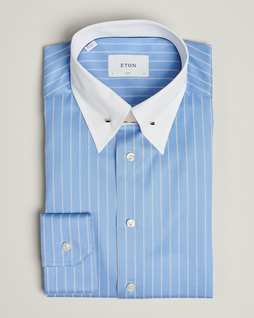 Eton Slim Fit Signature Twill Striped Shirt Mid Blue – Blå
