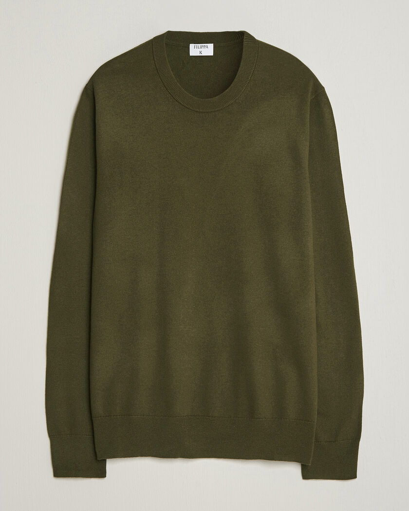 Filippa K Cotton Merino Knitted Sweater Dark Moss Green – Grønn