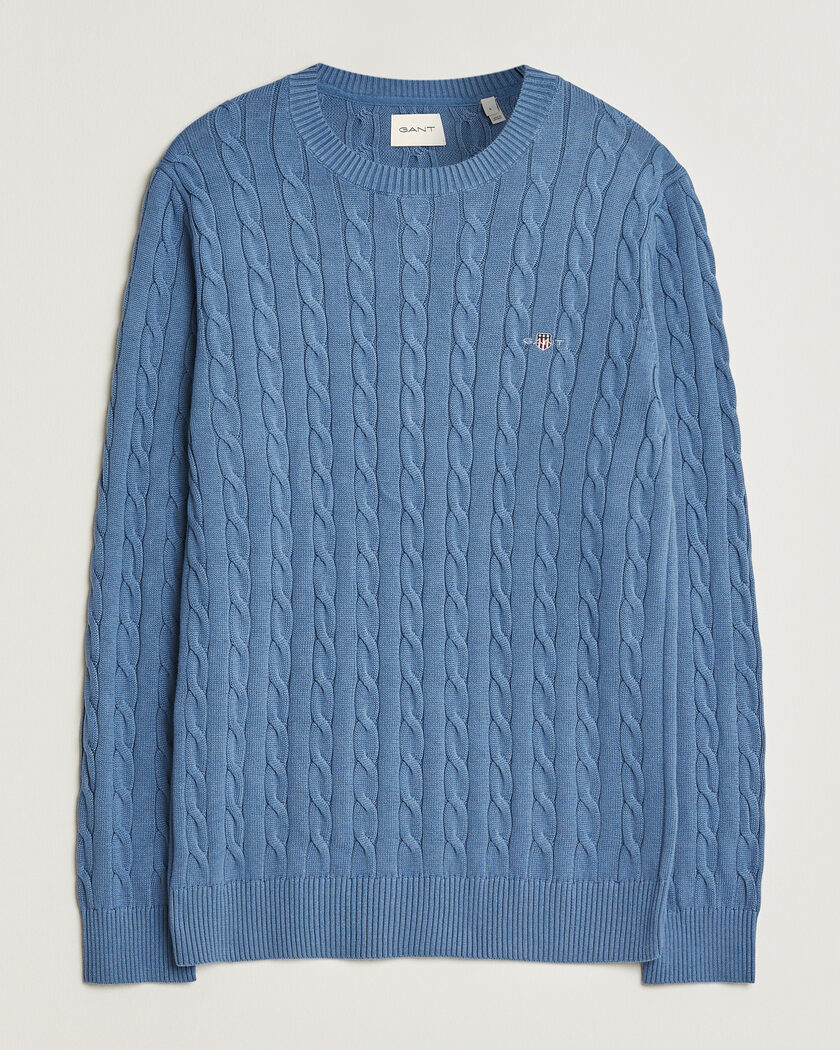 Gant Cotton Cable Crew Neck Blue Horizon – Blå