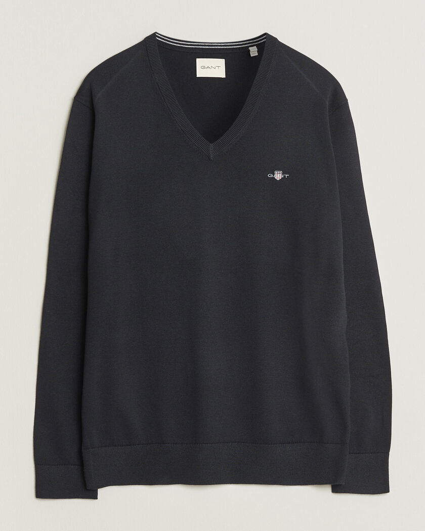Gant Classic Cotton V-Neck Black – Svart