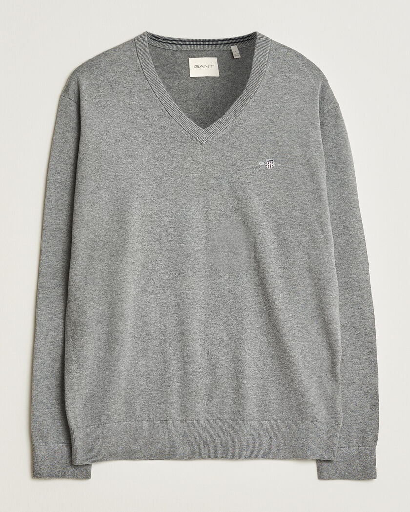 Gant Classic Cotton V-Neck Dark Grey Melange – Grå