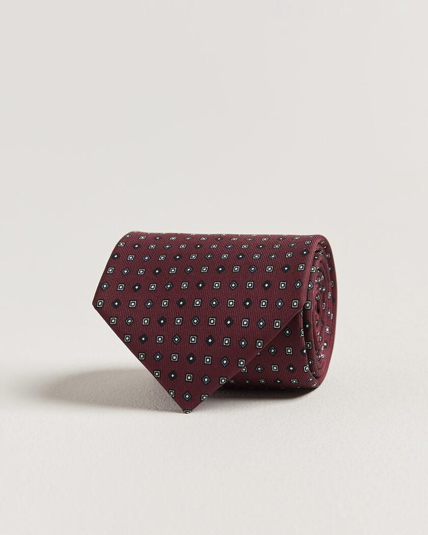 E. Marinella 3-Fold Printed Silk Tie Burgundy – Rød