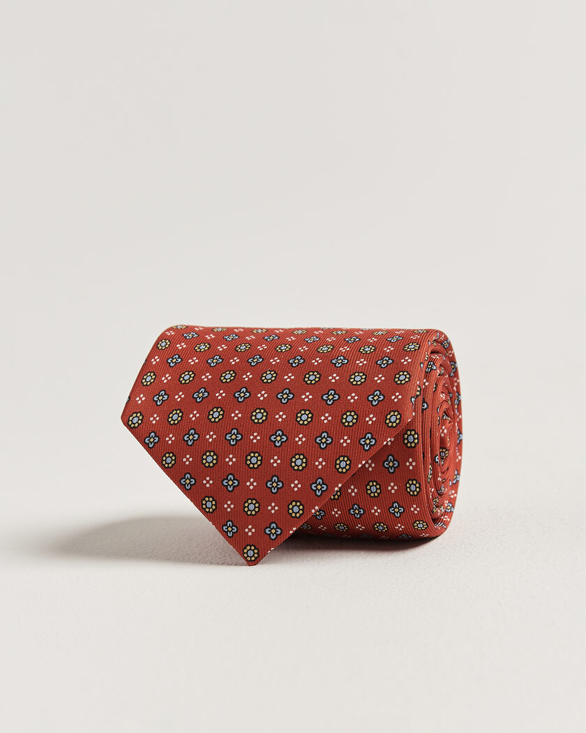 E. Marinella 3-Fold Printed Silk Tie Red – Rød