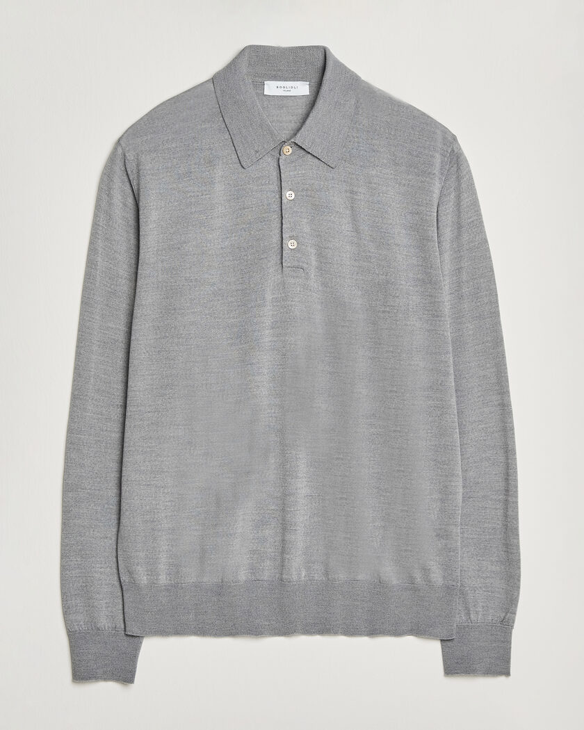 Boglioli Knitted Long Sleeve Polo Light Grey – Grå