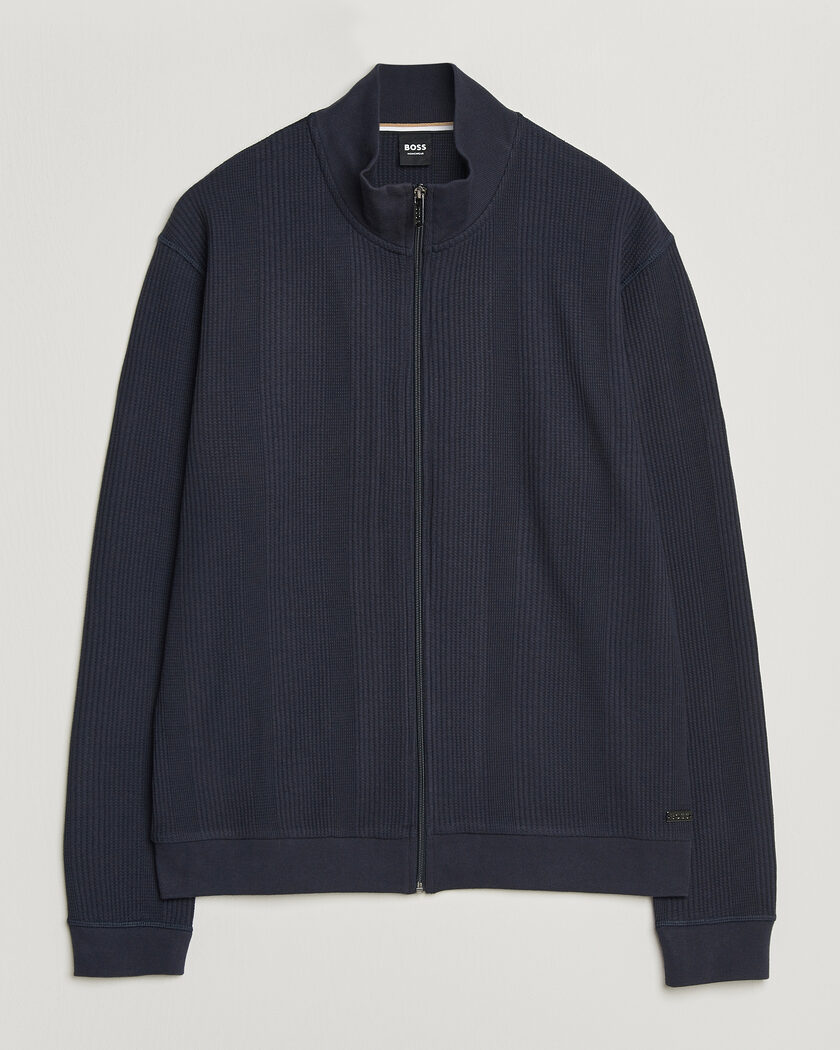 BOSS BLACK Structured Loungewear Full Zip Dark Blue – Blå