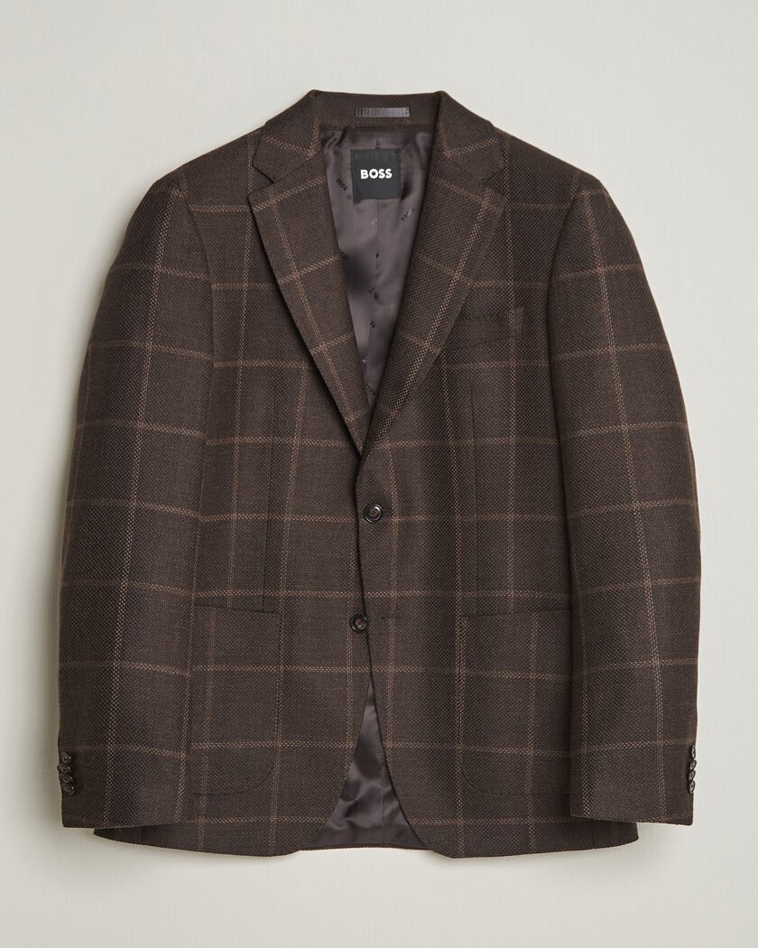 BOSS BLACK Hutson Checked Wool Blazer Dark Brown – Brun