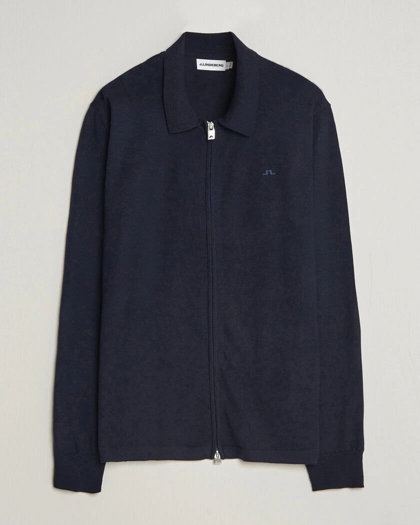 J.Lindeberg Kaleb Merino Full Zip JL Navy – Blå