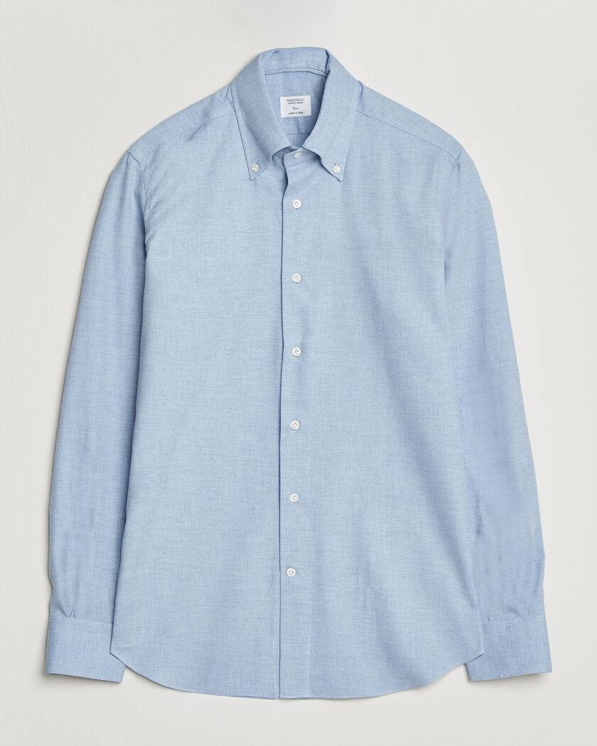 Mazzarelli Soft Flannel Button Down Shirt Light Blue – Blå