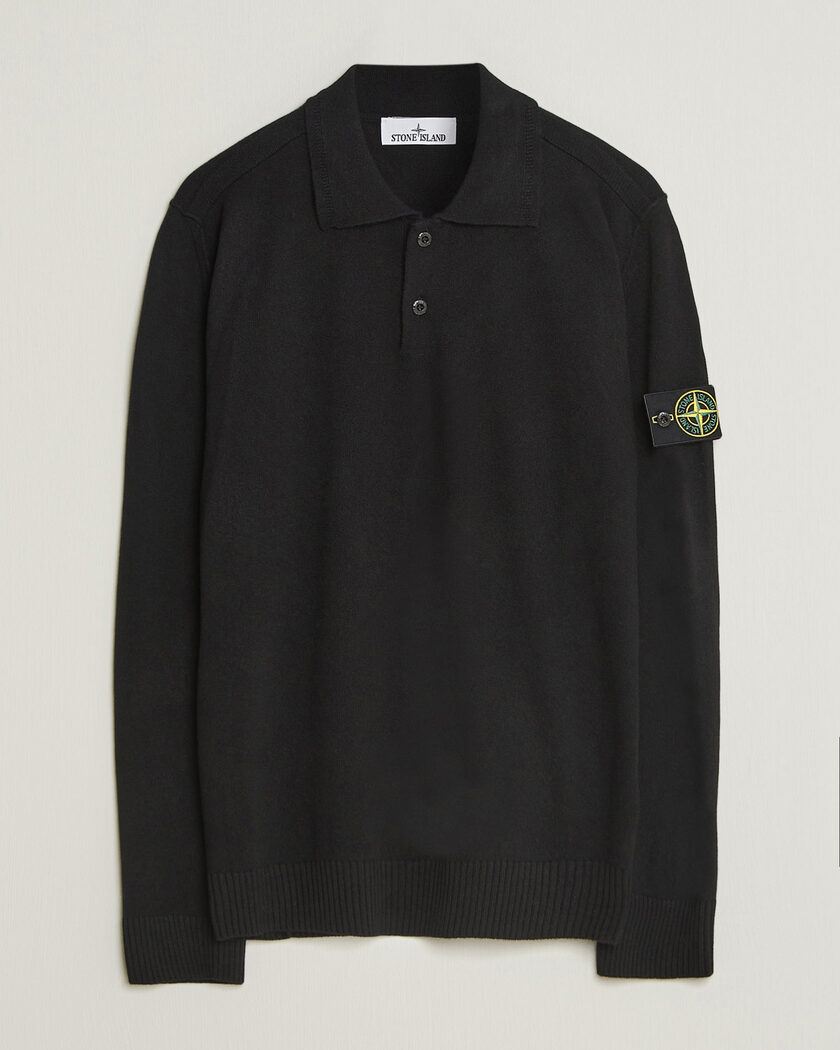Stone Island Knitted Geelong Wool Polo Black – Svart
