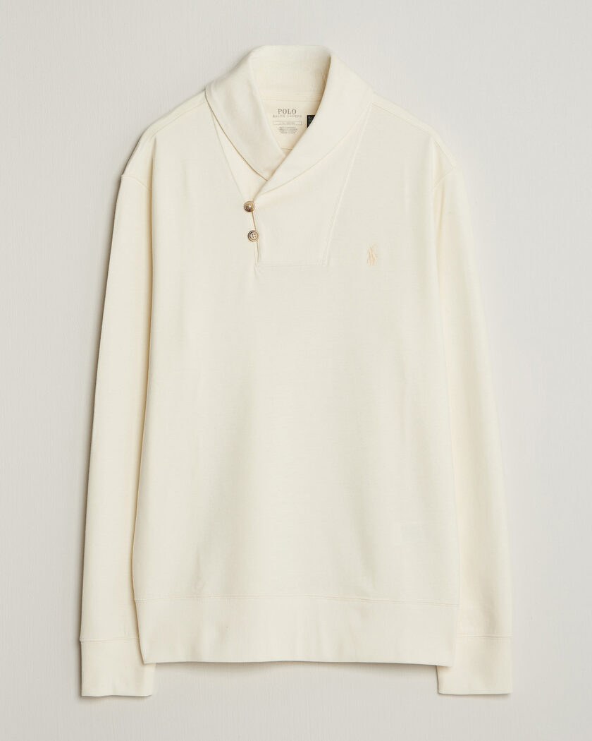 Polo Ralph Lauren Double Knitted Shawl Collar Sweater Pale Cream – Hvit