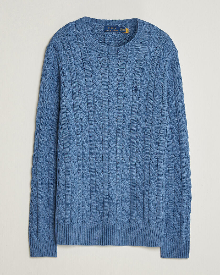 Polo Ralph Lauren Cotton Cable Pullover Blue Borage Heather – Blå