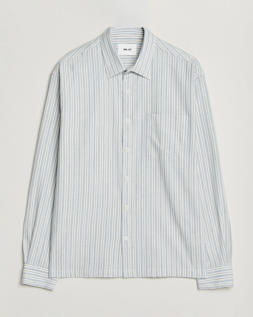 NN07 Deon Brushed Cotton Striped Shirt Blue – Blå
