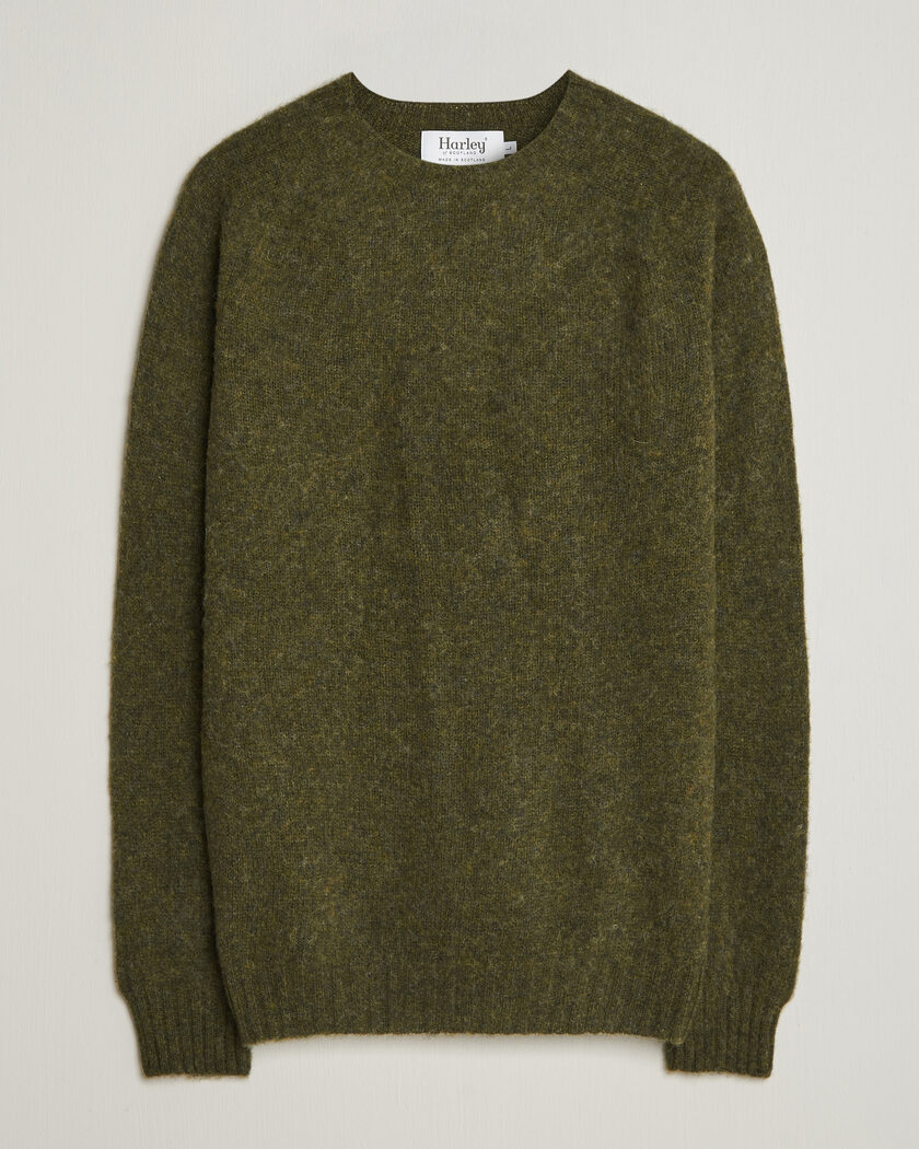 Harley Of Scotland Brushed Supersoft Lambswool Crewneck Scots Pine – Grønn