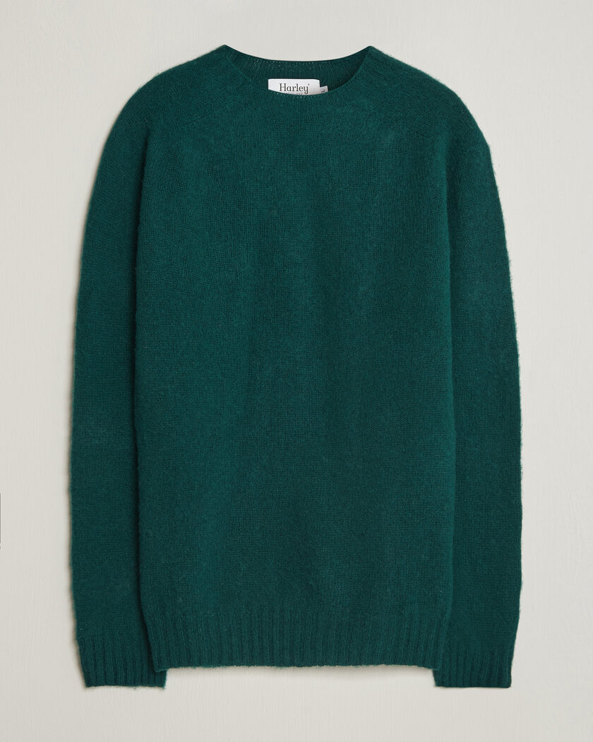 Harley Of Scotland Brushed Supersoft Lambswool Crewneck Tartan – Grønn