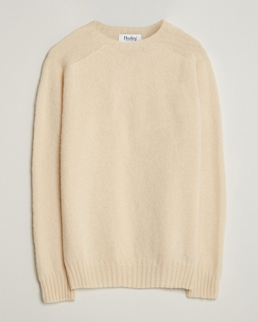 Harley Of Scotland Brushed Supersoft Lambswool Crewneck Vanilla – Hvit