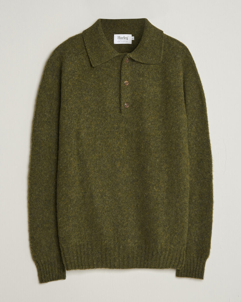 Harley Of Scotland Brushed Supersoft Lambswool Polo Scots Pine – Grønn