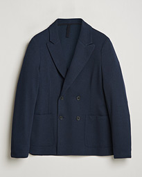  Double Breasted Peak Lapel Jersey Blazer Navy Twill