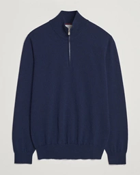  2 Ply Cashmere Half Zip Navy