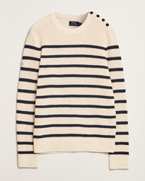  Cotton/Linen Striped Sweater Cream/Navy