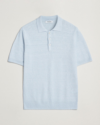  Linen/Cotton Structured Knitted Polo Blue Melange