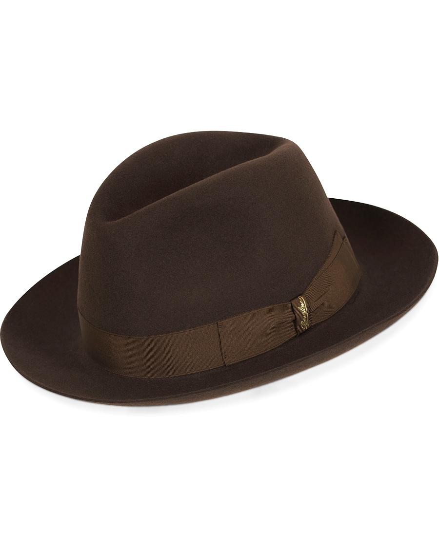 Borsalino Fedora Felt Hat Medium Brim Folco Dark Brown