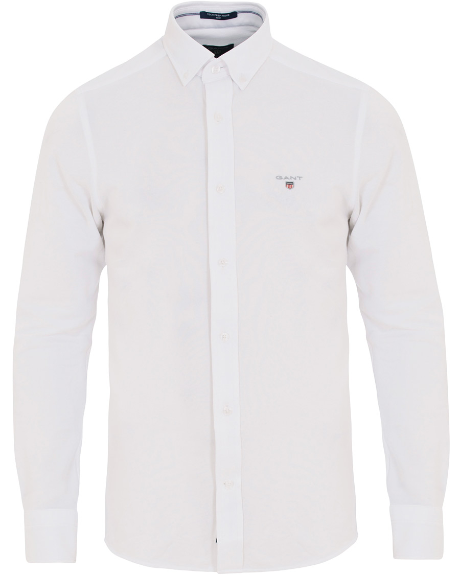 GANT Slim Fit Tech Prep Pique Shirt White hos CareOfCarl.no