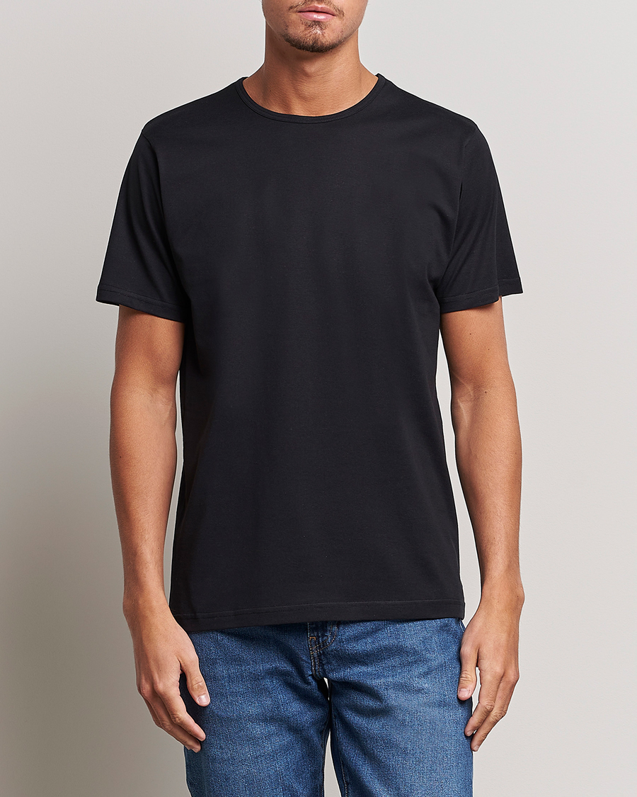 Herre | Svarte t-skjorter | Sunspel | Superfine Cotton Crew Neck Tee Black