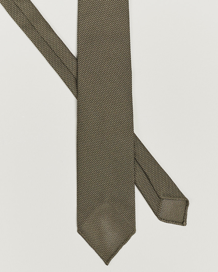 Herre | Drake's | Drake\'s | Silk Grenadine Handrolled 8 cm Tie Khaki